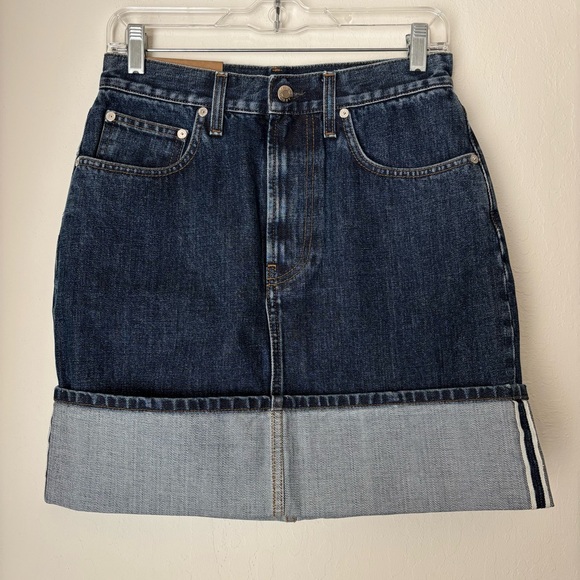 Helmut Lang Femme Hi Mini Skirt Size 28 NEW Denim Cuffed Hem High Waist Casual
